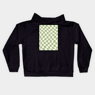 Green and Cream Distorted Warped Checkerboard Pattern I Kids Hoodie